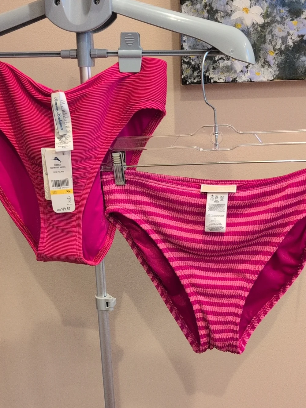 Tommy Bahama And Michael Kors Women's Ribbed Bikini Bottoms in Hot Pink